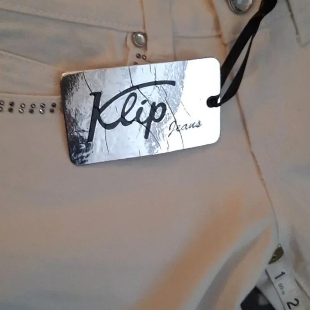Klip Jeans NWT White Rhinestone 5 Pocket Low Rise Skinny Denim Jeans Size 7 - Picture 6 of 16